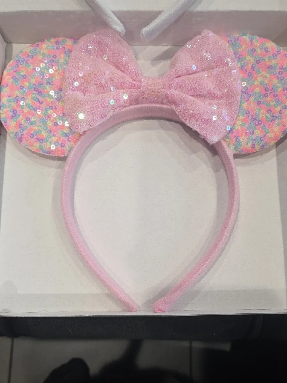 2 Pack Rainbow Pink Blue Mouse Ears Headbands, Sequins